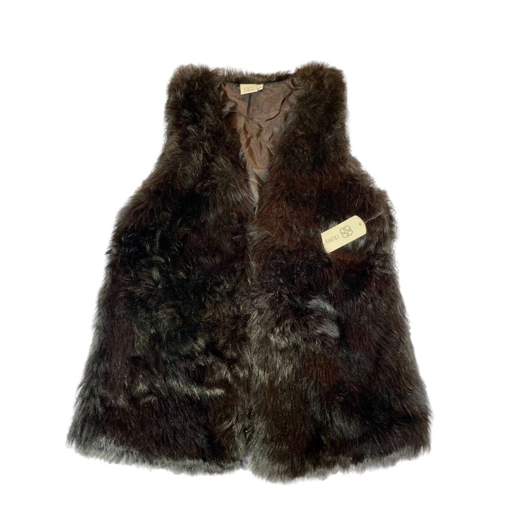 Daisy Fuentes Women's Faux Black Fur Vest Size Medium New with Tags
